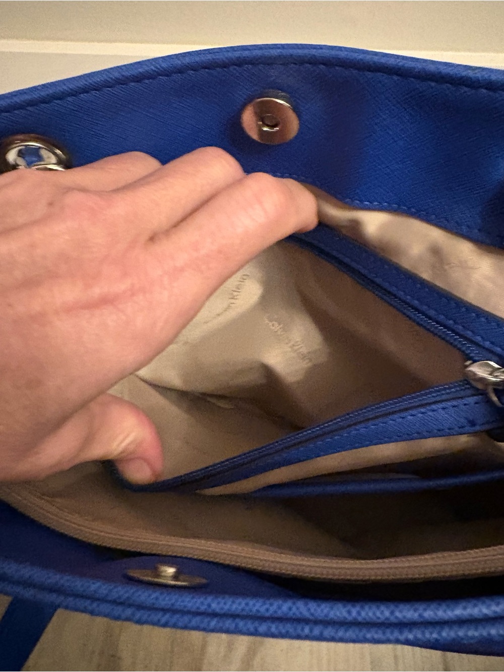 Calvin Klein Blue Chain-Accent Tote Bag - Picture 8 of 9